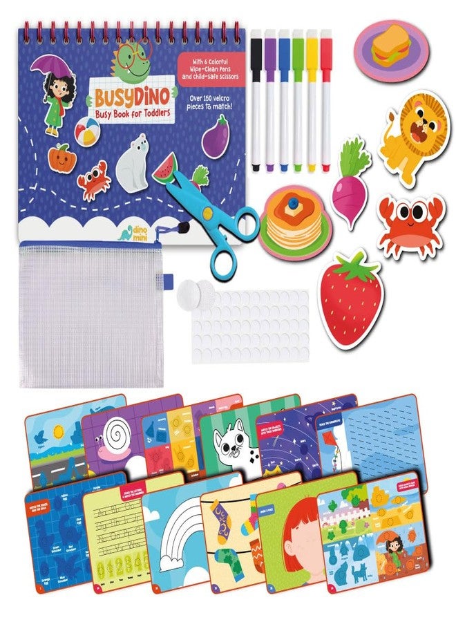 DINO MINI BusyDino - Busy Book for Toddlers 3-5 - Toddler Activity Book with Cutting Activities - Montessori Toys for 3 Year Old - Includes Child-Safe Scissors and Wipe-Clean Markers - Image 1